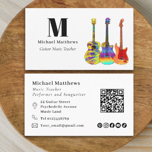 Tarjeta De Visita Profesor de Guitarra Negocio de Música Código QR R