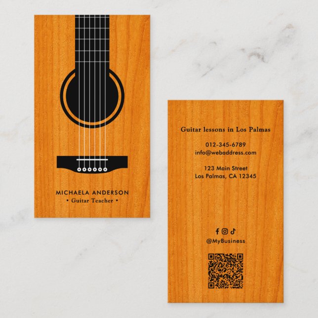 Tarjeta De Visita Profesor de Guitarra Profesional Código QR y Redes (Anverso / Reverso)