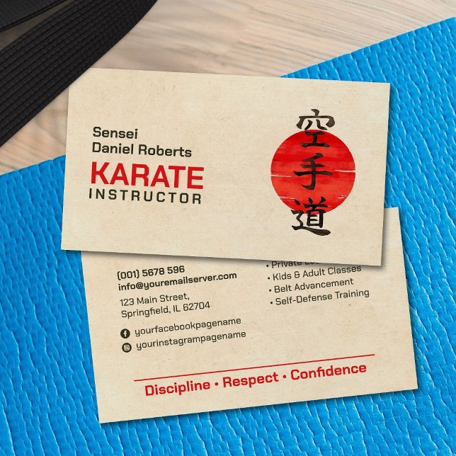 Tarjeta De Visita Profesor de karate - Kanji japonés y sol (Subido por el creador)