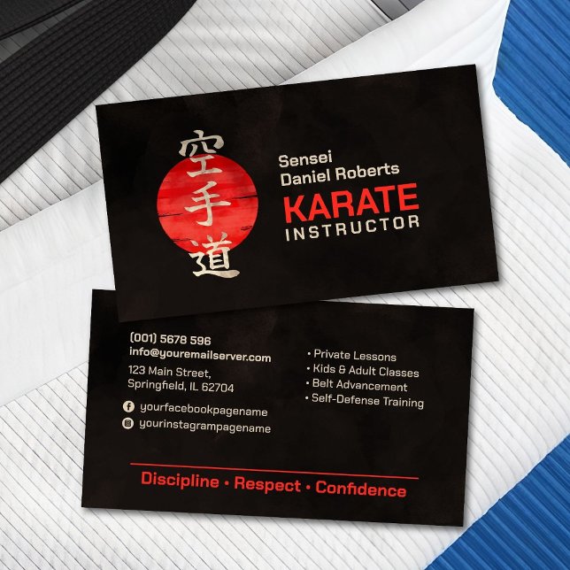 Tarjeta De Visita Profesor de karate - Kanji japonés y sol (Subido por el creador)