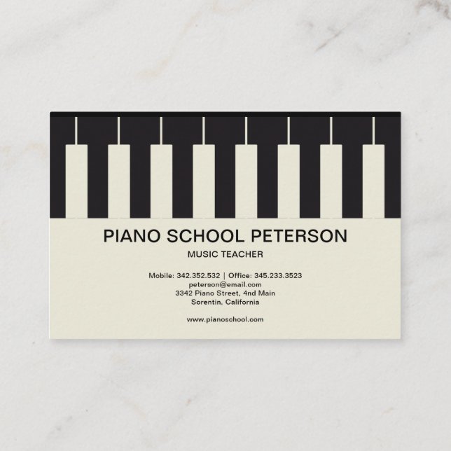 Tarjeta De Visita Profesor de la escuela de piano personalizable (Reverso)