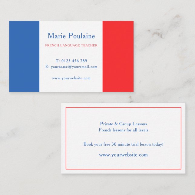 Tarjeta De Visita Profesor de Lengua Francesa (Anverso / Reverso)