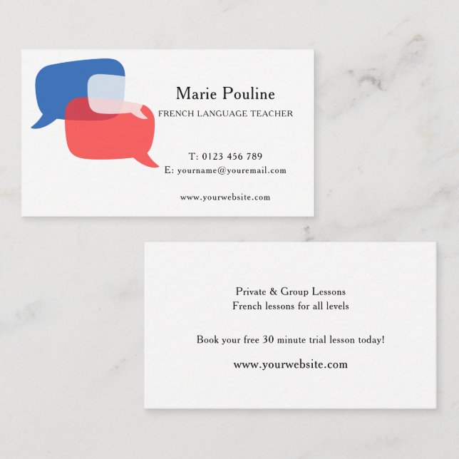 Tarjeta De Visita Profesor de Lengua Francesa (Anverso / Reverso)