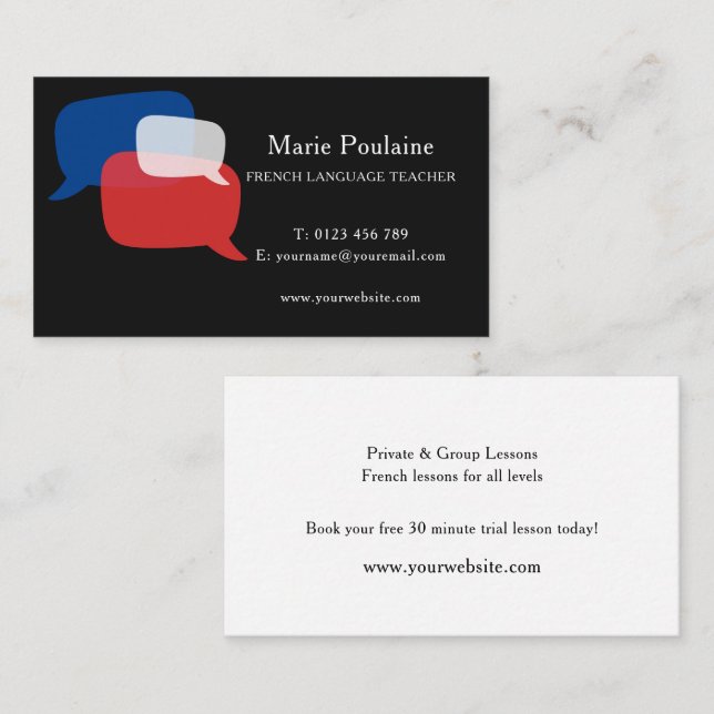 Tarjeta De Visita Profesor de Lengua Francesa (Anverso / Reverso)