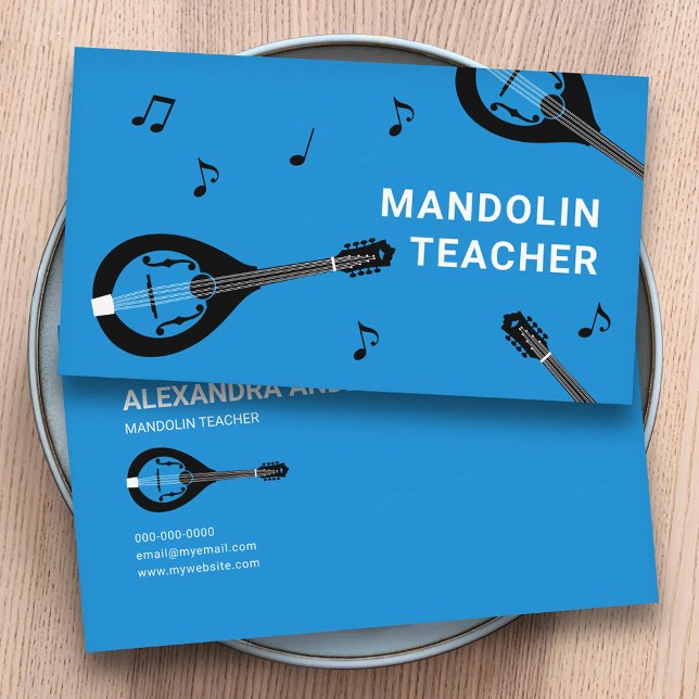 Tarjeta De Visita Profesor de Mandolina Azul (Mandolin Teacher Blue Business Card)