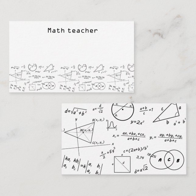 Tarjeta De Visita profesor de matemáticas de pizarra de matemáticas  (Anverso / Reverso)