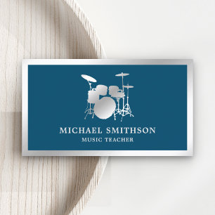 Tarjeta De Visita Profesor de Música Azul Kit de Batería de Lámina d
