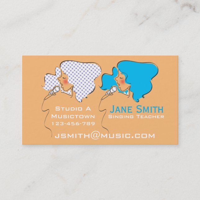 Tarjeta De Visita Profesor de música cantante y vocal del coche (Anverso)