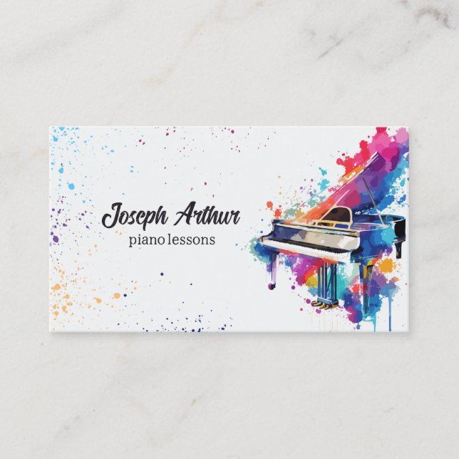 Tarjeta De Visita Profesor de música de arte de piano (Anverso)