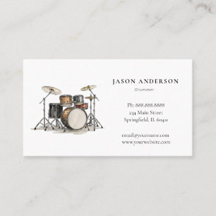 Tarjeta De Visita Profesor de Música de Batería con Acuarela Intérpr