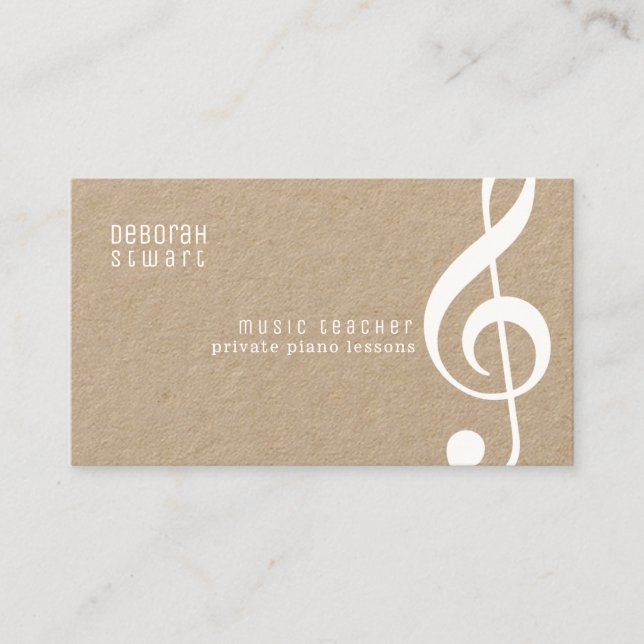 Tarjeta De Visita profesor de música de clases privadas kraft rústic (Anverso)