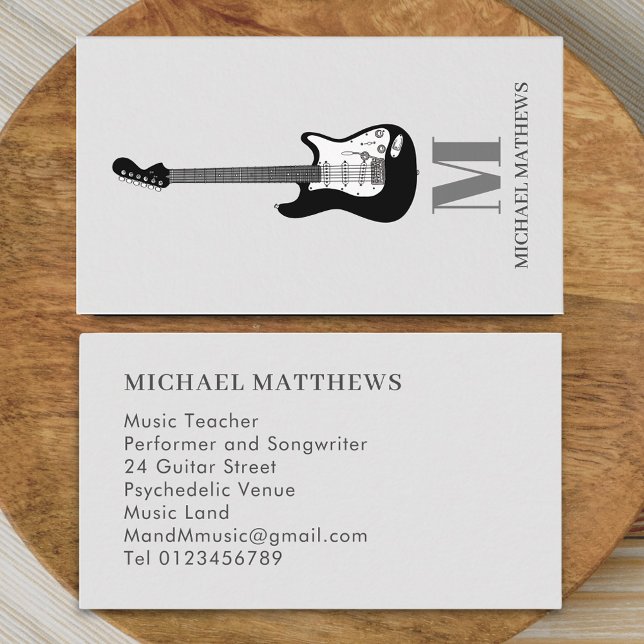Tarjeta De Visita Profesor de música de guitarra (Modern Minimalist Guitar Music Teacher Musician Business card Monogram name initials electric guitar)