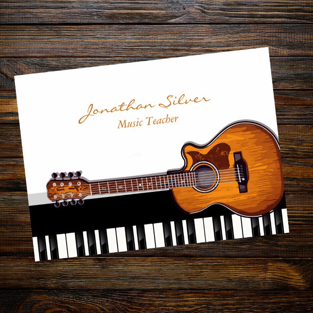 Tarjeta De Visita Profesor de Música de Guitarra Acústica Piano Keys (Subido por el creador)