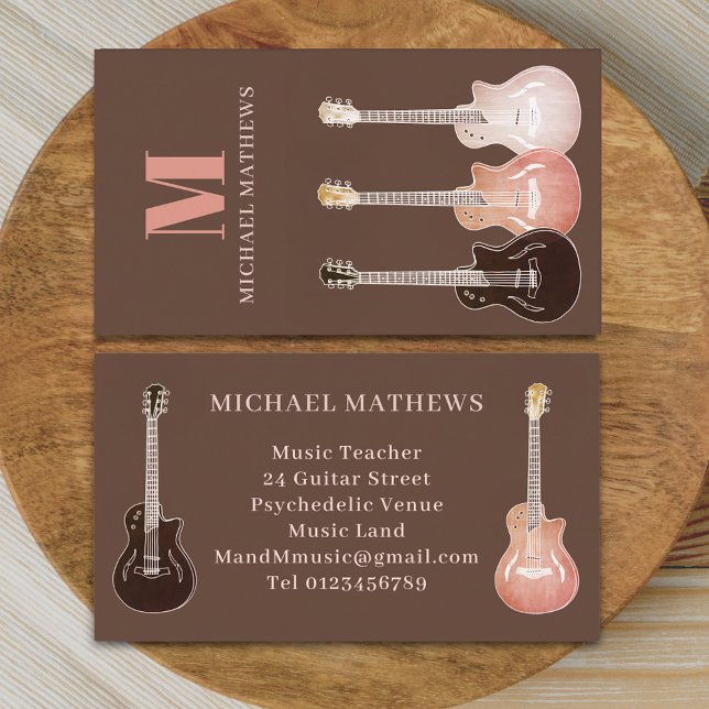 Tarjeta De Visita Profesor de música de guitarra Brown (Rustic guitar music teacher professional musician Business card Country music semi acoustic guitars)