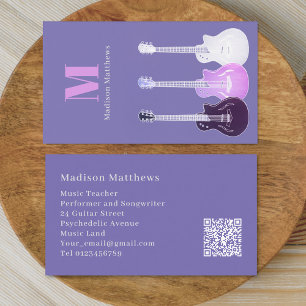 Tarjeta De Visita Profesor de Música de Guitarra Código QR Púrpura R