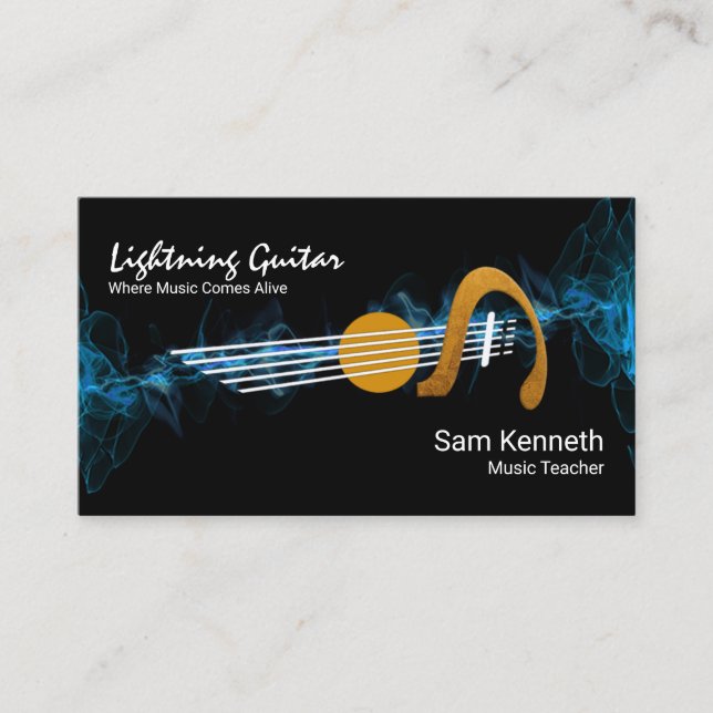 Tarjeta De Visita Profesor de Música de Guitarra Eléctrica Azul Rayo (Anverso)