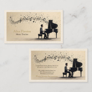 Tarjeta De Visita Profesor de Música de Piano Único