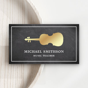 Tarjeta De Visita Profesor de Música de Violín Chalkboard Gold Violi