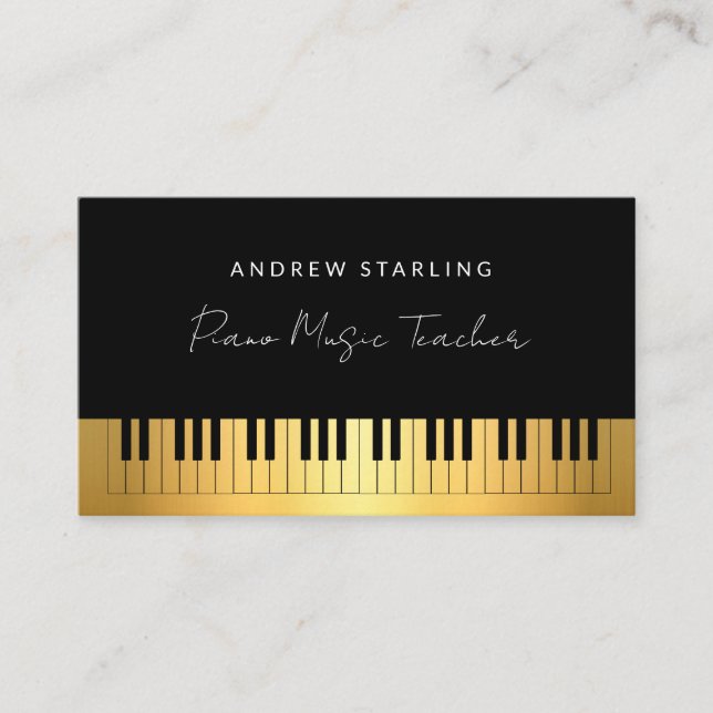 Tarjeta De Visita Profesor de música elegante Gold Artistic Piano ke (Anverso)