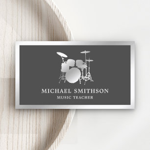 Tarjeta De Visita Profesor de Música Gris Kit de Batería de Papel de
