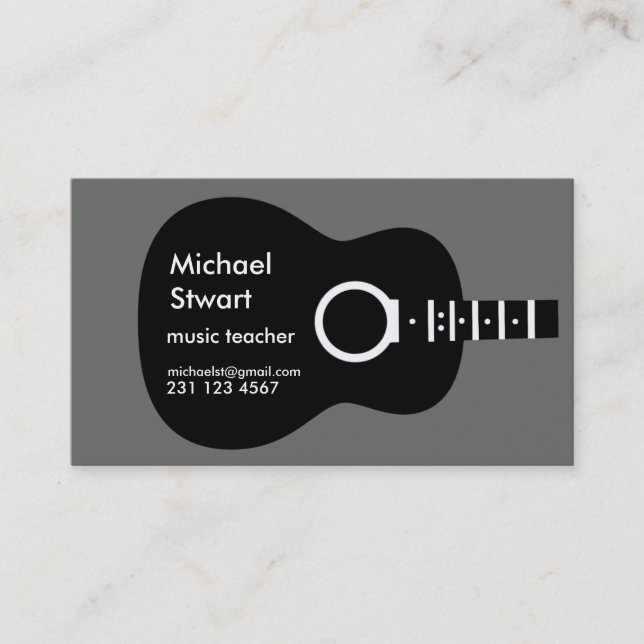 Tarjeta De Visita profesor de música. guitarra acústica (Anverso)