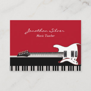 Tarjeta De Visita Profesor de Música Guitarra y Piano Rojo Negro y B