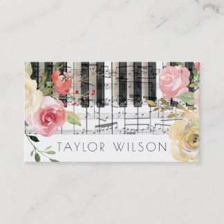 Tarjeta De Visita profesor de música pianista de flores