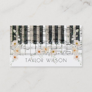 Tarjeta De Visita profesor de música pianista de flores delicadas