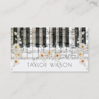 Tarjeta De Visita profesor de música pianista de flores delicadas