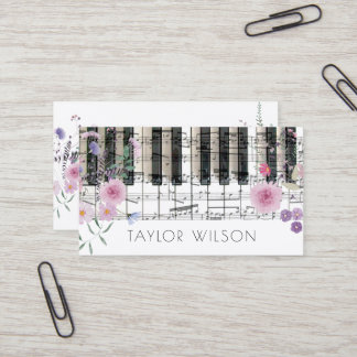 Tarjeta De Visita profesor de música pianista de flores silvestres
