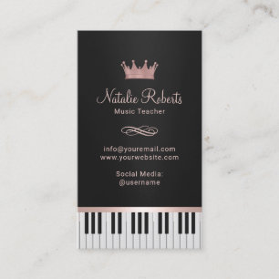 Tarjeta De Visita Profesor de música Piano Keys Rosa corona de oro