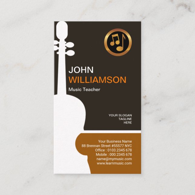 Tarjeta De Visita Profesor de música simple llano limpio retro del (Anverso)