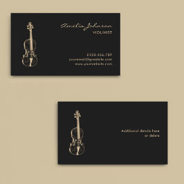 Tarjeta De Visita Profesor de Música Violinista Black Gold Elegant