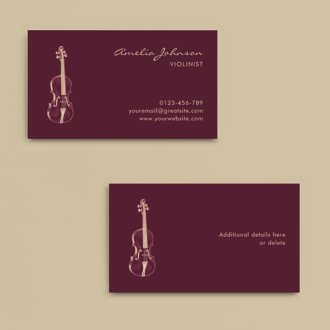 Tarjeta De Visita Profesor de Música Violinista Borgoña Elegante (Subido por el creador)