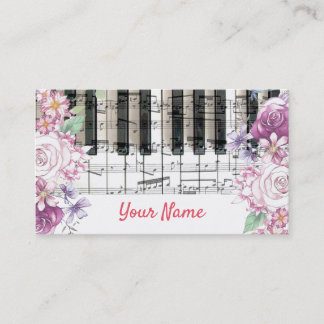 Tarjeta De Visita profesor de piano con flores