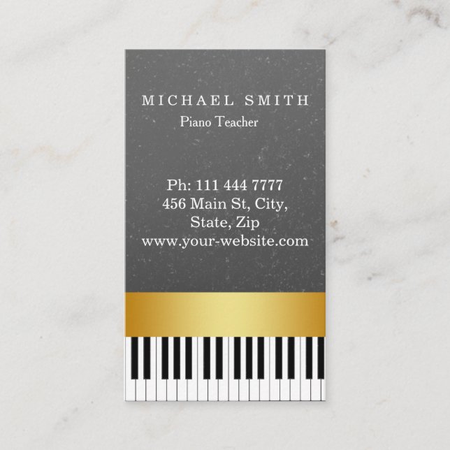 Tarjeta De Visita Profesor de piano de encargo personalizado de la (Anverso)