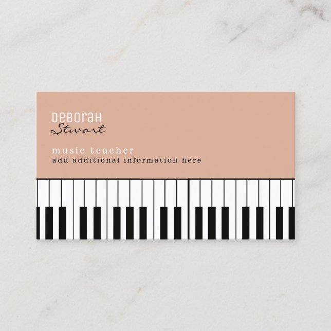 Tarjeta De Visita Profesor de Piano de Música Elegante Rosa Dusty (Anverso)