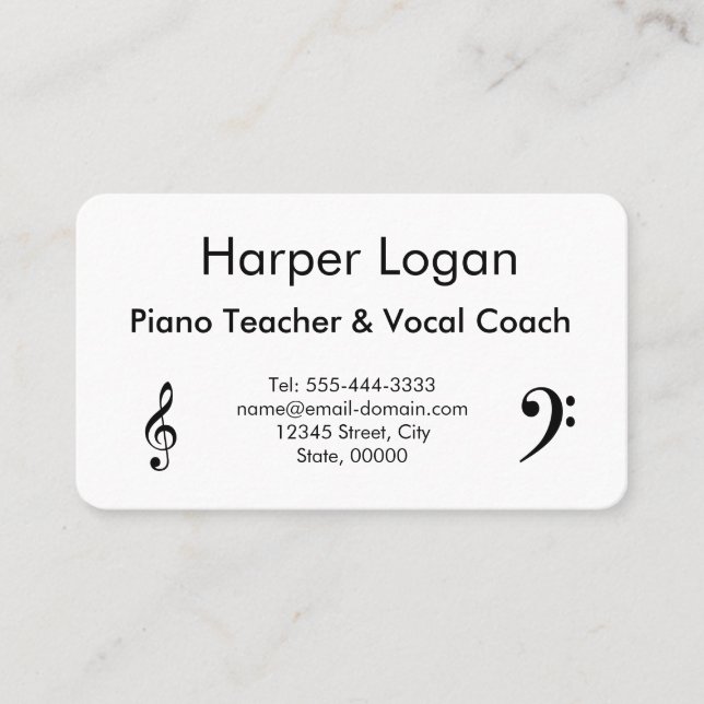Tarjeta De Visita Profesor de Piano y Coach Vocal (Anverso)