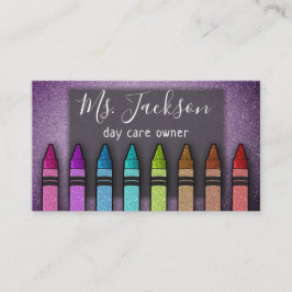 Tarjeta De Visita Profesor de preescolar Purpurina Rainbow Crayon