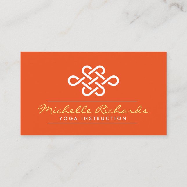 Tarjeta De Visita Profesor de Yoga Eternity Knot, Naranja de entrena (Anverso)