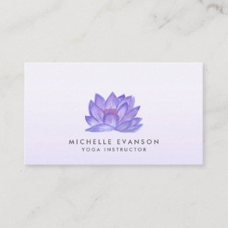 Tarjeta De Visita Profesor de Yoga Floral Elegante Loto Púrpura