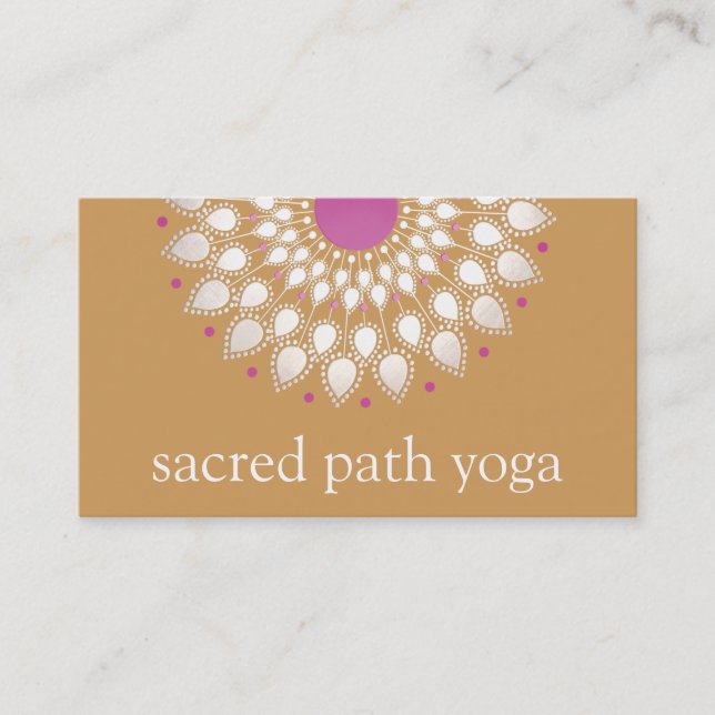 Tarjeta De Visita Profesor de yoga floral Silver Lotus Mandala (Anverso)