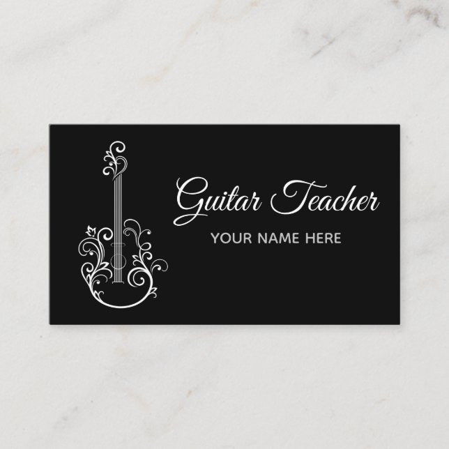 Tarjeta De Visita Profesor Elegan de instrumentos musicales de guita (Anverso)