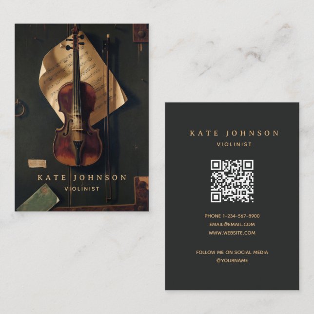 Tarjeta De Visita Profesor elegante violinista de violín (Anverso / Reverso)