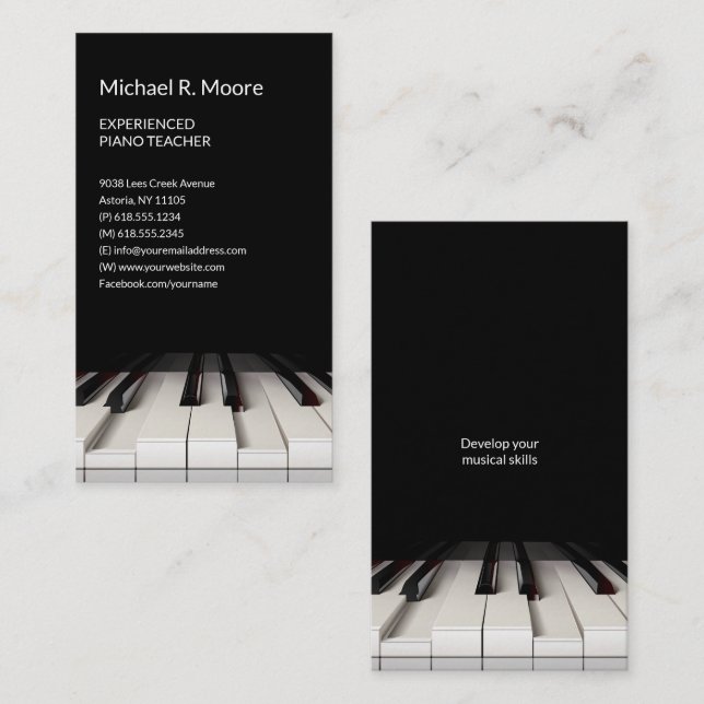 Tarjeta De Visita Profesor experimentado de piano | Ca de negocio de (Anverso / Reverso)
