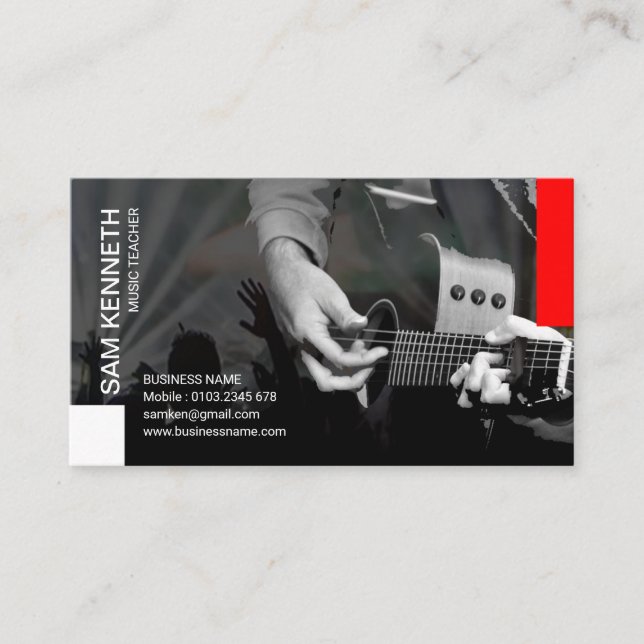 Tarjeta De Visita Profesor gris elegante del guitarrista del (Anverso)