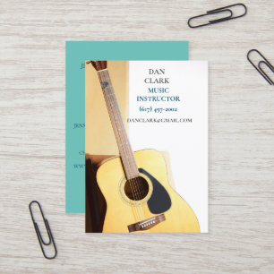 Tarjeta De Visita Profesor/Músico de Música verde azulada/ Guitarra 