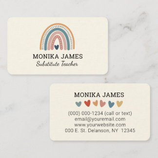 Tarjeta De Visita Profesor sustituto de la crema del boho arcoiris