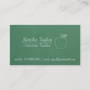 Tarjeta De Visita Profesor Sustituto de Manzana de Pizarra Verde Tut