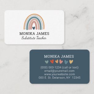 Tarjeta De Visita Profesor sustituto del azul Boho arcoiris